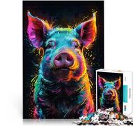 Puzzles pour Adultes de 1000 pièces Portrait Aquarelle de Cochon néon Casse-tête pour est idéal comme Cadeau pour Toute la Famille 38x26cm