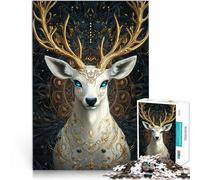 Puzzles pour Adultes de 1000 pièces Portrait de cerf doré Fabriqué en Carton pour et à partir de 14 Ans et Plus Jeu Familial pour et Une œuvre d'art。Taille：26x38cm/10.24x14.96pouce