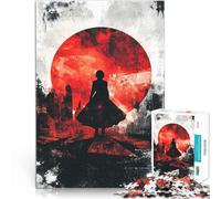 Puzzles pour Adultes de 1000 pièces Silhouette sous la Lune Rouge, Paysage Urbain Abstrait Jouets de Jeu Jeu de défi Unique 75x50cm
