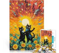 Puzzles pour Adultes de 1000 pièces Style Chat Van Gogh Compétition de Vitesse Manuelle avec Affiche et Feuille de Questions correspondantes 38x26cm