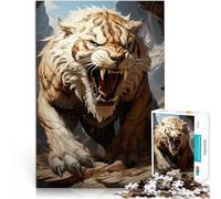 Puzzles pour Adultes de 1000 pièces Tigre féroce Jeu Familial Anti-Stress Défi Difficile avec Affiche et Feuille de Questions correspondantes 75x50cm
