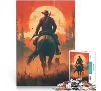 Puzzles pour Adultes de 1000 pièces Un Cow-Boy chevauchant vers Le Coucher du Soleil Casse-tête Idées Cadeaux 38x26cm