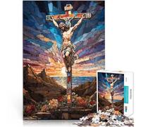 Puzzles pour Adultes de 1000 pièces vitrail Jésus Séjour Anti-Stress pour Tuer Le Temps avec Affiche et Feuille de Questions correspondantes 50x70cm