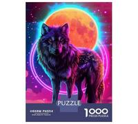 Puzzles pour Adultes De 1000 Pièces Wolf Moon Neon Art Print Puzzle pour Adultes : Un Jeu De Réflexion Amusant Et Humoristique, Idéal comme Cadeau 70x50cm/1000pcs