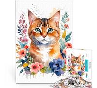 Puzzles pour Adultes de 2000 pièces Chat Aquarelle Fleurs Entraînez Votre Cerveau et Vos Mains Idées Cadeaux 70x100cm