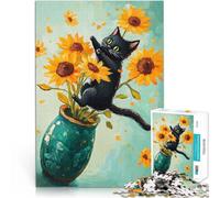 Puzzles pour Adultes de 2000 pièces Chat Noir et tournesols Jouet éducatif d'apprentissage Cadeau pour Les Anniversaires 70x100cm