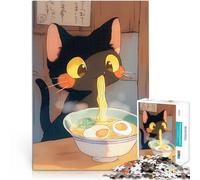 Puzzles pour Adultes de 2000 pièces Chat Noir Mangeant des Ramen - Nourriture Japonaise Défi Difficile Une œuvre d'art 70x100cm