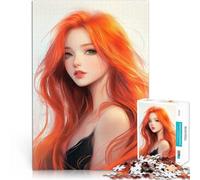 Puzzles pour Adultes de 2000 pièces Portrait de Fille rousse animée Jeu intellectuel avec Affiche et Feuille de Questions correspondantes 70x100cm