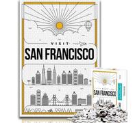 Puzzles pour Adultes de San Francisco, Californie, 1000 pièces, Jouets éducatifs et Difficiles, Jeux familiaux avec Affiche et fiche de Questions-réponses Assorties, 38x26cm