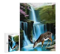 Puzzles pour Adultes Deer Drinking Water Near Waterfall Puzzle pour Adultes, Jeu Familial, Défi Difficile, Cadeaux pour Les Amis Et La Famille 500 PCS