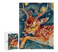 Puzzles pour Adultes Deer in Starry Night Style Puzzles pour Adolescents, Jouets Anti-Stress, Décoration Murale, Cadeaux Uniques pour Anniversaire Et Noël 500 PCS