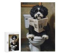 Puzzles pour Adultes Dog Reading Newspaper on Toilet-2 Puzzles pour Adolescents Cadeau d'anniversaire Stimule Le Cerveau Jeu Stimulant Cadeaux 300 PCS