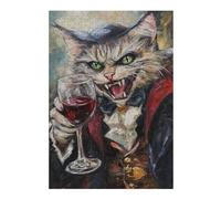 Puzzles pour Adultes Dracula Cat with Wine Glass Puzzles Jeux Relaxants Découpe De Précision Cadeaux pour Les Amis Et La Famille 1000pcs(38x26cm)