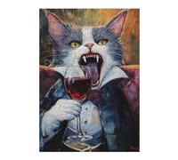 Puzzles pour Adultes Dracula Cat with Wine Glass Puzzles pour Adolescents, Jouets Anti-Stress, Décoration Murale, Cadeaux Uniques pour Anniversaire Et Noël 1000pcs(38x26cm)
