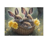 Puzzles pour Adultes Easter Basket with Bunnies Jeu De Puzzle Et Casse-tête pour Adultes, Cadeau d'anniversaire Idéal 1000pcs(52x38cm)