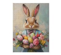 Puzzles pour Adultes Easter Bunny with Eggs and Flowers-1 Puzzles Jeux Relaxants Découpe De Précision Cadeaux pour Les Amis Et La Famille 1000pcs(52x38cm)