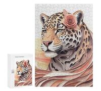 Puzzles pour Adultes Elegant Leopard with Rose Puzzles pour Adultes - Jeu Manuel - Décoration Murale - Cadeaux d'anniversaire Et Cadeaux Uniques 300 PCS