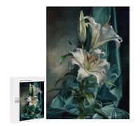 Puzzles pour Adultes Elegant White Lilies with Teal Drapery Puzzle pour Adultes, Jeu De Réflexion, Décoration Murale, Activités Amusantes À La Maison, 500 PCS