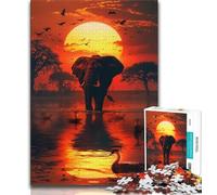 Puzzles pour Adultes Éléphants d'Afrique 1000 pièces Cadeaux pour Adultes avec Affiche et fiche de Questions-réponses pour Les 14 Ans (50x75cm)