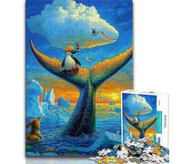 Puzzles pour Adultes en Forme de Queue de Baleine 1000 pièces, Jouets éducatifs et éducatifs, Jeux familiaux avec Affiche et fiche de Questions-réponses Assorties 38x52cm