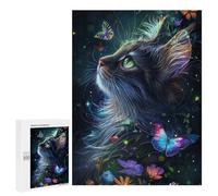 Puzzles pour Adultes Enchanted Cat with Butterflies Puzzle pour Adolescents Améliore La Mémoire Difficile Et Stimulant Idéal comme Cadeau 500 PCS