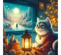 Puzzles pour Adultes Enfant 120 pièces Scène Nocturne de Chat 45x45cm, Jigsaw Puzzle Adulte 120 Pieces Jeu éducatif Défi Jouet, Puzzles Familiaux de Divertissement à Domicile