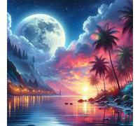 Puzzles pour Adultes Enfant 150 pièces Paysage de Moon Palms 65x65cm, Jigsaw Puzzle Adulte 150 Pieces Jeu éducatif Défi Jouet, Puzzles Familiaux de Divertissement à Domicile