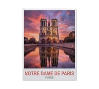 Puzzles pour Adultes Enfants 1000 Pièces Puzzle，Affiche de Voyage Ancienne Notre Dame de Paris Paris，Jeu De Puzzle Difficile（38x26cm）-BT67