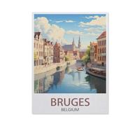 Puzzles pour Adultes Enfants 1000 Pièces Puzzle，Affiche de Voyage Vintage Bruges, Belgique，Jeu De Puzzle Difficile（75x50cm）-BC27