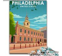 Puzzles pour Adultes et Adolescents, 1 000 pièces, Affiche de Voyage de Philadelphie, adapté aux Personnes de 14 Ans et Plus Difficile à réaliser, mais Amusant et Humoristique Superbe Cadeau, 26x38cm