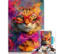 Puzzles pour Adultes et Adolescents, 1 000 pièces, Chat Portant des Lunettes, Aide Le Cerveau à exercer, Jouets addictifs pour cultiver la Patience, décoration Parfaite, 50x75cm