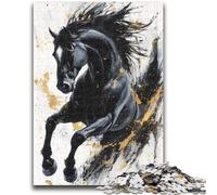 Puzzles pour Adultes et Adolescents, 1 000 pièces, Cheval Noir et doré, pour stimuler Le Cerveau, Jouets addictifs pour cultiver la Patience, décoration Murale, 26x38cm