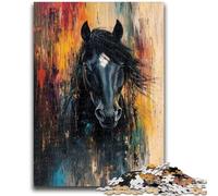 Puzzles pour Adultes et Adolescents, 1 000 pièces, Cheval Noir, Jouets éducatifs, Anti-Stress, idéal pour la décoration de Bureau, 26x38cm