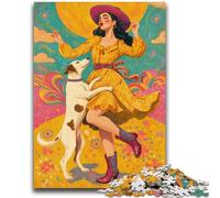 Puzzles pour Adultes et Adolescents, 1 000 pièces, Chien Cow-Girl dans Les Fleurs Sauvages, Jouets éducatifs et éducatifs, Jeux en Famille, renforce l'amour Entre Couples, 50x75cm