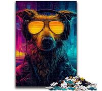 Puzzles pour Adultes et Adolescents, 1 000 pièces, Chien Portant des Lunettes, Jouets éducatifs, Anti-Stress, idéal pour la décoration de Bureau, 26x38cm