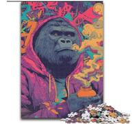 Puzzles pour Adultes et Adolescents, 1 000 pièces, Chimpanzé fumé, Jeu Stimulant, idéal comme Cadeau pour Toute la Famille, 38x26cm