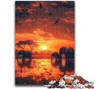 Puzzles pour Adultes et Adolescents, 1 000 pièces, éléphants d'Afrique, Jeu Stimulant et Familial avec des pièces entièrement emboîtables de Formes aléatoires 26x38cm