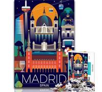 Puzzles pour Adultes et Adolescents,1 000 pièces,Madrid,Espagne,Voyage Artistique,défi d'intelligence cérébrale,Jouets addictifs,avec pièces entièrement emboîtables de Formes aléatoires,38x26cm
