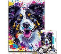 Puzzles pour Adultes et Adolescents, 1 000 pièces, Motif Aquarelle Border Collie, Jouet éducatif Anti-Stress, idéal comme Cadeau pour Toute la Famille, 50x75cm