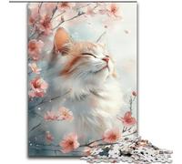 Puzzles pour Adultes et Adolescents, 1 000 pièces, Motif Chat Aquarelle et Fleurs de Cerisier, pour stimuler Le Cerveau, Jouets addictifs pour cultiver la Patience, décoration Parfaite, 38x26cm