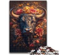 Puzzles pour Adultes et Adolescents,1 000 pièces,Motif Taureau Fleuri,activités familiales Amusantes à la Maison,Cadeau d'anniversaire,Cadeau de Voyage,pour Les Enfants de 14 Ans et Plus,26x38cm