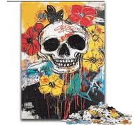 Puzzles pour Adultes et Adolescents, 1 000 pièces, Style Basquiat, Fleurs et crânes, Jeu Stimulant, idéal comme Cadeau pour Toute la Famille, 38x26cm