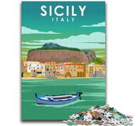 Puzzles pour Adultes et Adolescents 1000 pièces Affiche de Voyage Sicile Italie Amusement en Famille Idéal comme Cadeau pour Toute la Famille à partir de 14 Ans (Taille 50x75cm)