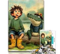 Puzzles pour Adultes et Adolescents 1000 pièces Alligator et garçon, Jeux familiaux Amusants, idéal comme Cadeau pour Toute la Famille à partir de 14 Ans 38x26cm