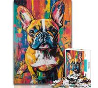 Puzzles pour Adultes et Adolescents 1000 pièces Bouledogue français Peinture à l'huile Puzzle 1000 pièces Jeu Stimulant Cadeaux pour Est idéal comme Cadeau pour Toute la Famille 75x50cm