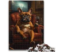 Puzzles pour Adultes et Adolescents 1000 pièces Bulldog Buvant du vin Rouge 1000 pièces pour Adultes, Jouet éducatif Anti-Stress, Cadeaux pour Amis et Famille (75x50cm)