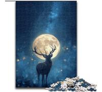 Puzzles pour Adultes et Adolescents, 1000 pièces, Cerf sous la Lune, Jeu Stimulant, décoration Murale, Cadeaux d'anniversaire et de Noël Uniques (Taille 50x75cm)