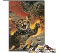 Puzzles pour Adultes et Adolescents 1000 pièces Chat Contre Dragon, Jeu Stimulant et Familial avec des pièces de Formes aléatoires entièrement emboîtables (Taille 50x75cm)