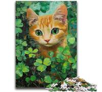 Puzzles pour Adultes et Adolescents 1000 pièces Chat dans des Feuilles Vertes Jouets de Divertissement Familial Jeu éducatif pour Anniversaire, Noël pour Les 14 Ans et Plus 26x38cm