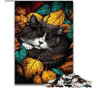Puzzles pour Adultes et Adolescents 1000 pièces Chat dans Les Feuilles mortes, Jeu Stimulant et Familial avec des pièces de Formes aléatoires entièrement emboîtables (Taille 50x75cm)